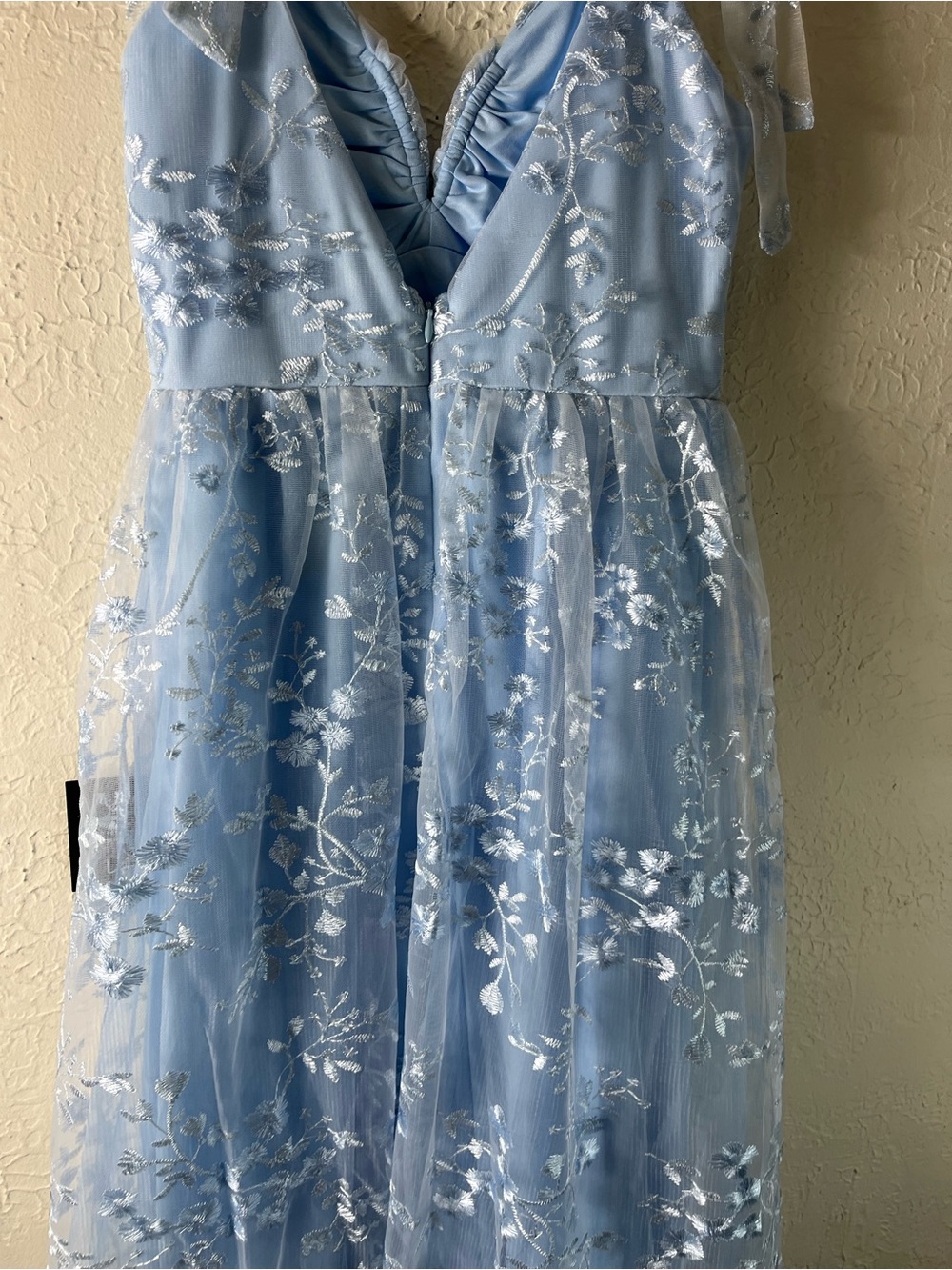 Lulu's Distinctly Sweet Blue Floral Embroidered Tie Strap Midi Dress - Picture 12 of 15